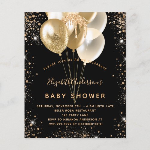 Baby Shower black gold glitter balloons budget Flyer