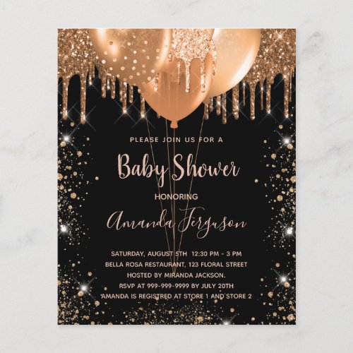 Baby shower black gold glitter budget invitation flyer