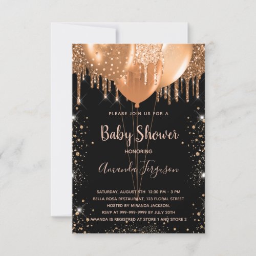 Baby shower black gold glitter dust invitation