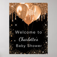 Baby shower black gold glitter party welcome poster