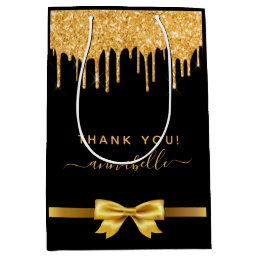 Baby shower black gold glitter thank you favor medium gift bag