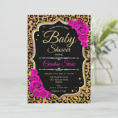Baby Shower - Black Pink Gold Leopard Print Invitation (Standing Front)