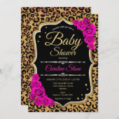 Baby Shower - Black Pink Gold Leopard Print Invitation (Front/Back)