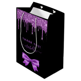 Baby Shower black purple glitter thank you favor Medium Gift Bag