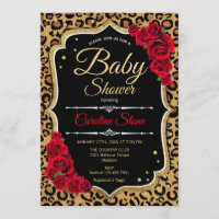 Baby Shower - Black Red Gold Leopard Print