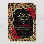Baby Shower - Black Red Gold Leopard Print Invitation (Front/Back)