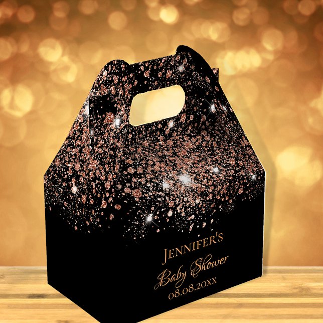 Baby Shower black rose gold glitter name thank you Favor Boxes (Creator Uploaded)