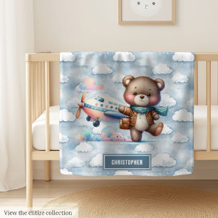 Baby Shower Blanket with Cute Aviator Bear Theme