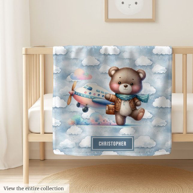 Baby Shower Blanket with Cute Aviator Bear Theme (Baby Shower Blanket with Cute Aviator Bear Theme)