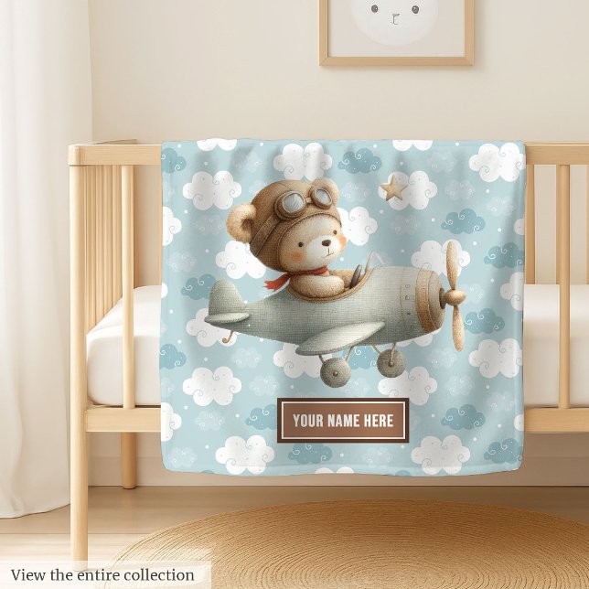 Baby Shower Blanket with Teddy Bear Pilot Theme (Baby Shower Blanket with Teddy Bear Pilot Theme)