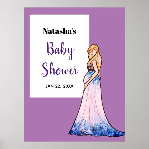 Baby Shower Blond Lady in Maternity Long Dress Poster