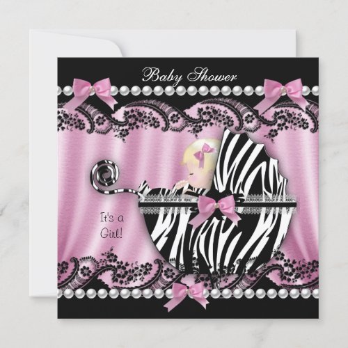 Baby Shower Blonde Haired Girl Pink Zebra 2 Invitation