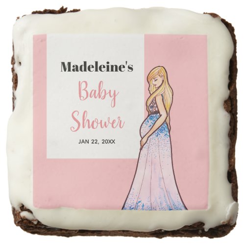 Baby Shower Blonde Lady in Maternity Long Dress Brownie
