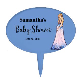 Baby Shower Blonde Lady in Maternity Long Dress Cake Topper