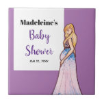 Baby Shower Blonde Lady in Maternity Long Dress Ceramic Tile