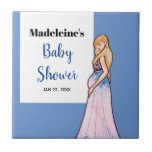 Baby Shower Blonde Lady in Maternity Long Dress Ceramic Tile