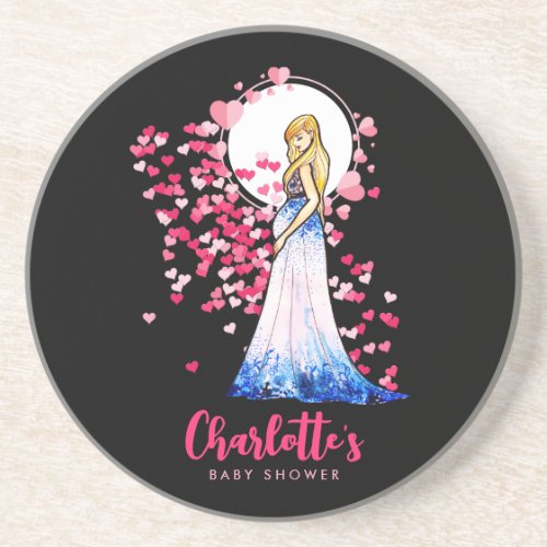Baby Shower Blonde Lady in Maternity Long Dress Coaster