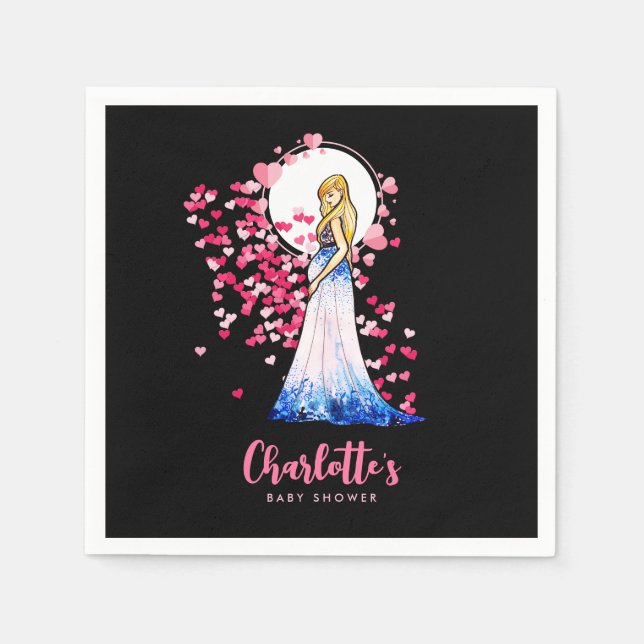 Baby Shower Blonde Lady in Maternity Long Dress Napkins (Front)