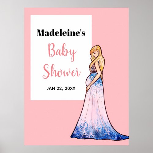 Baby Shower Blonde Lady in Maternity Long Dress Poster