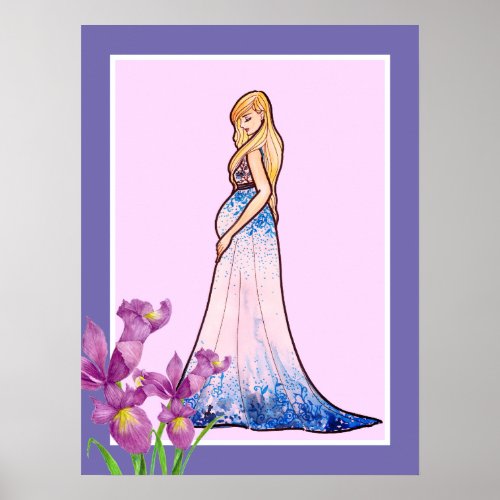 Baby Shower Blonde Lady in Maternity Long Dress Poster