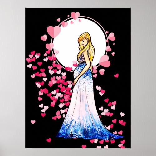Baby Shower Blonde Lady in Maternity Long Dress Poster