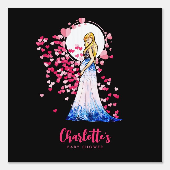Baby Shower Blonde Lady in Maternity Long Dress Sign (Front)