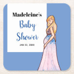 Baby Shower Blonde Lady in Maternity Long Dress Square Paper Coaster