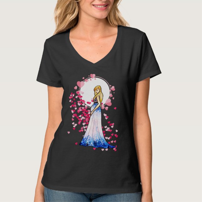 Baby Shower Blonde Lady in Maternity Long Dress T-Shirt (Front)