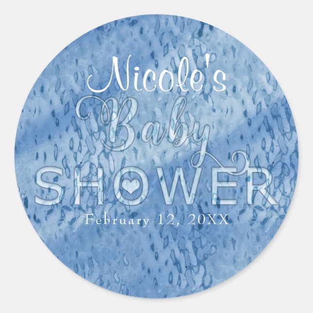 Baby Shower Blue Abstract Rain Drops Favor Classic Round Sticker (Front)