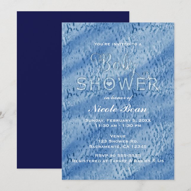 Baby Shower Blue Abstract Rain Drops Invitation (Front/Back)