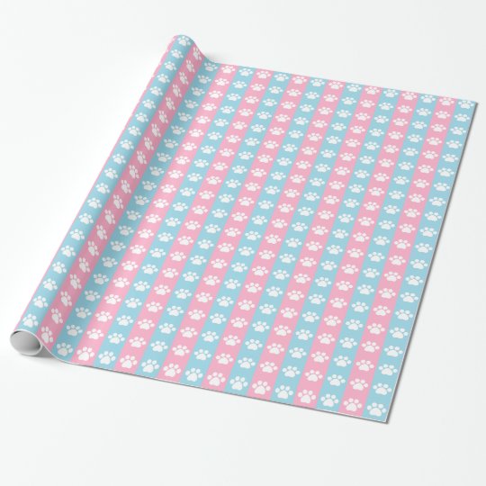 Baby Shower Blue and Pink Paw Print Theme Wrapping Paper