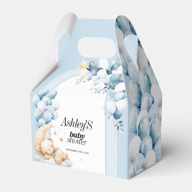 Baby Shower Blue Bears and Balloons Favor Box (Front Side)