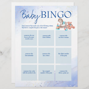 Baby shower blue bingo game personalized template letterhead