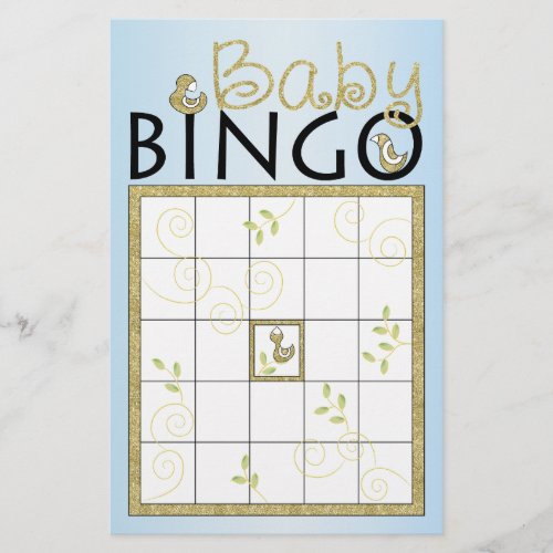 Baby Shower Blue BINGO Gold Birds Flyer