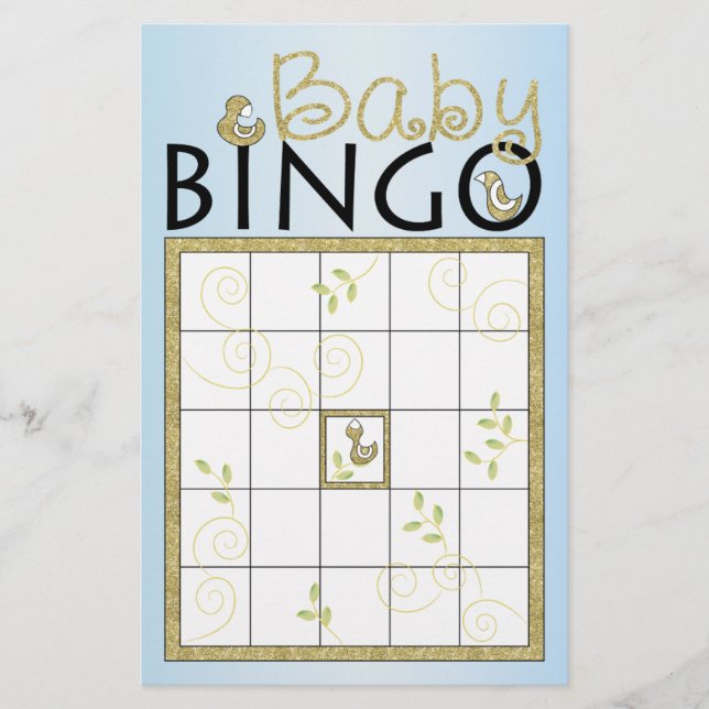 Baby Shower Blue BINGO "Gold Birds" Flyer (Front)