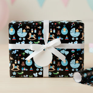 Baby Shower Blue/Black Wrapping Paper
