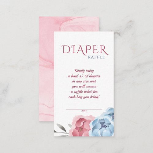 Baby Shower Blue Blush Pink Flower Diaper Raffle Enclosure Card