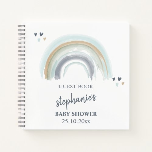  Baby Shower Blue Boho Rainbow Guest Book