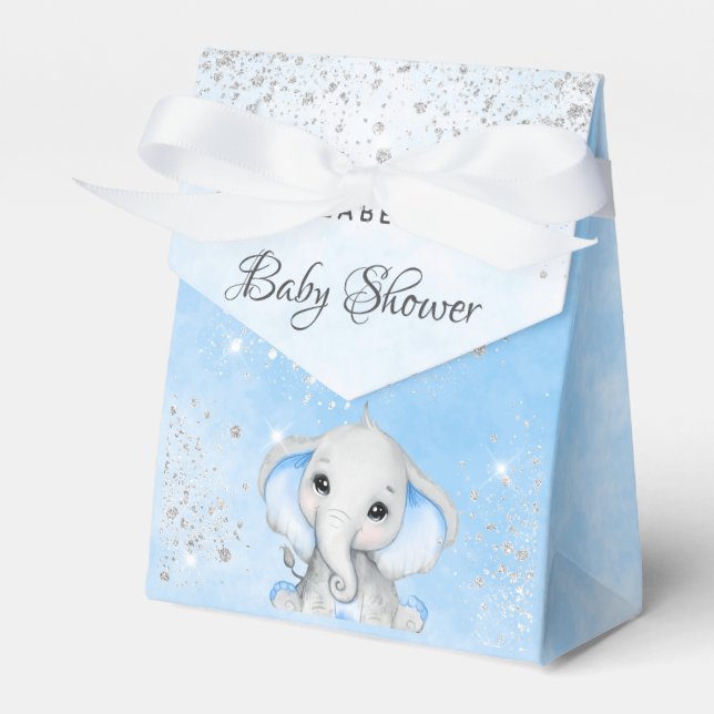 Baby Shower blue boy cute elephant glitter  Favor Boxes (Front Side)