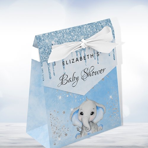 Baby Shower blue boy cute elephant glitter  Favor Boxes