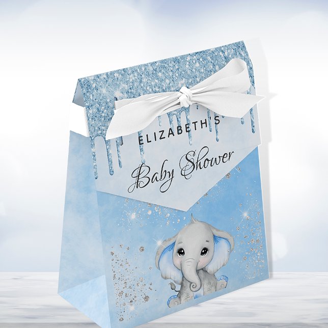 Baby Shower blue boy cute elephant glitter  Favor Boxes (Creator Uploaded)