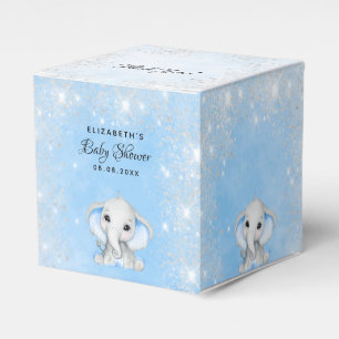 Baby Shower blue boy cute elephant glitter Favor Boxes