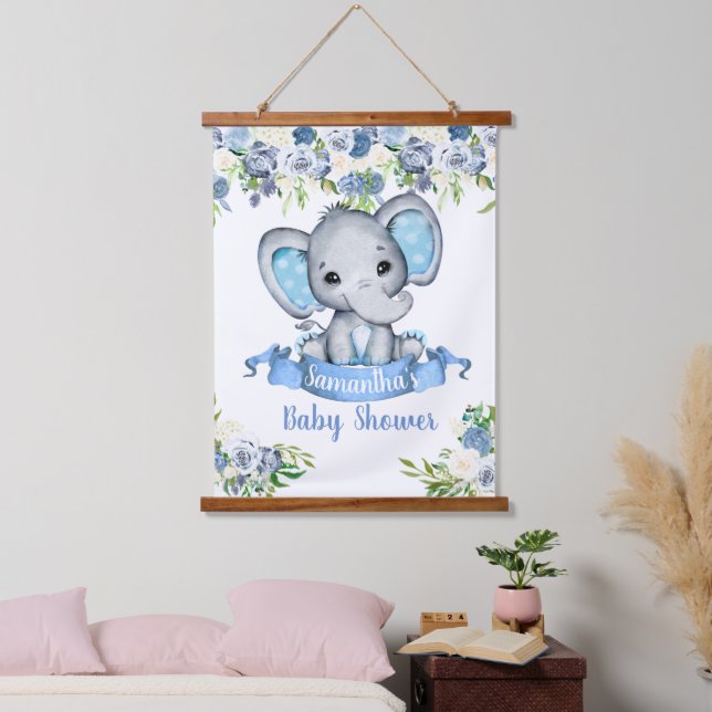 Baby shower Blue Boy Elephant Sign Hanging Tapestry (Bedroom)