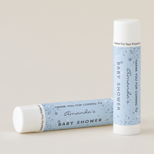 Baby shower blue boy glitter dust thank you lip balm (Front)