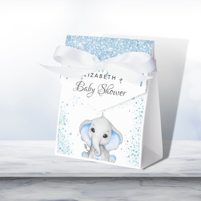 Baby Shower blue boy white cute elephant Favor Boxes (Creator Uploaded)