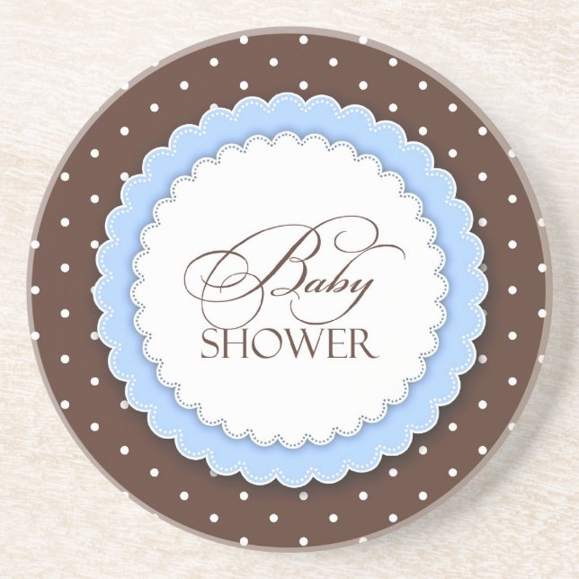 Baby Shower Blue Brown Drink Coaster (Front)