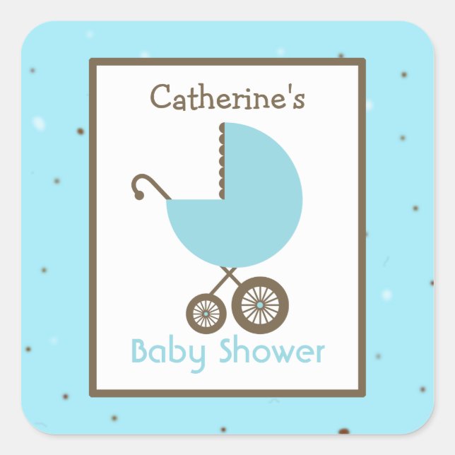Baby Shower Blue Carriage & Robin's Egg Square Sticker (Front)