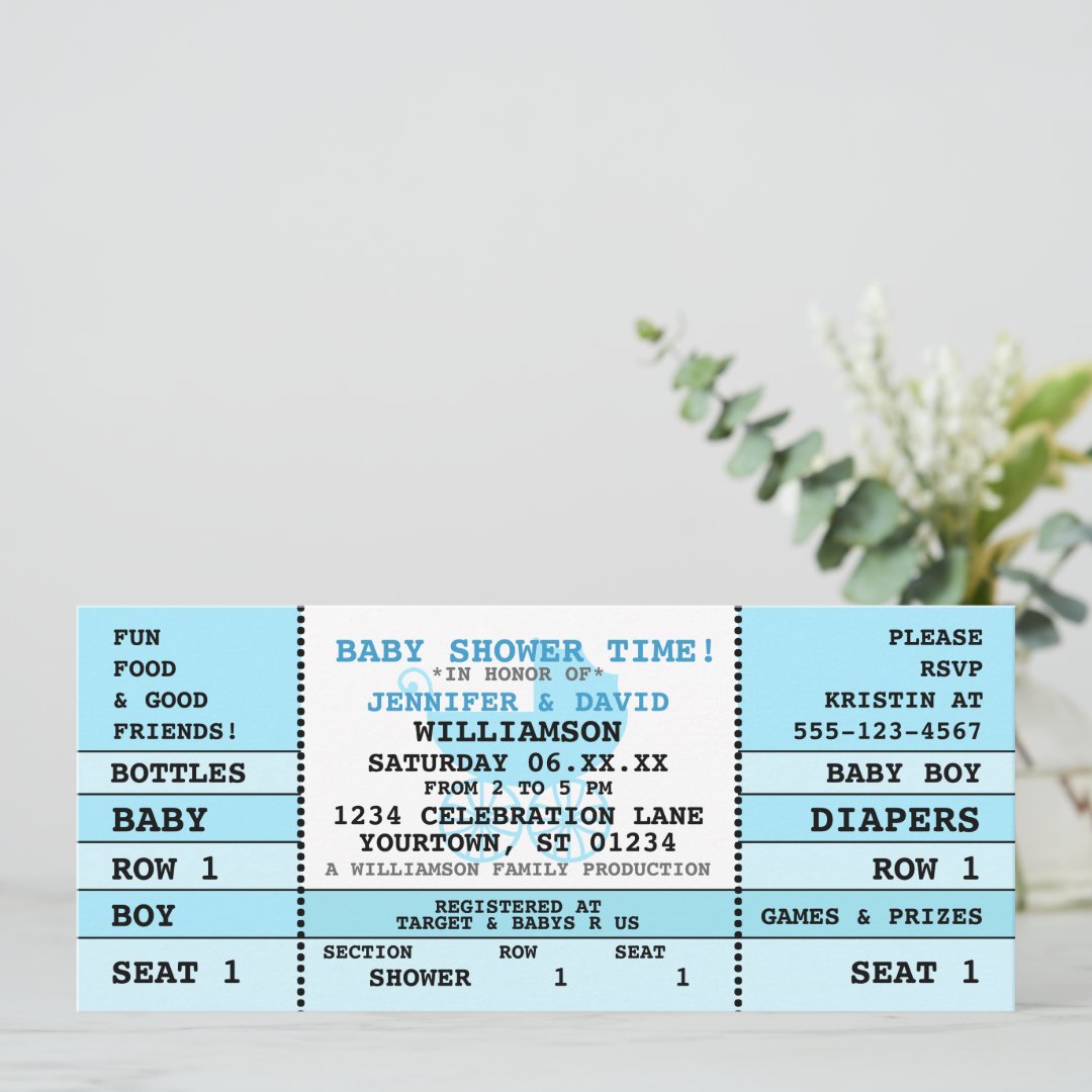 Baby Shower Blue Concert Ticket Invitation Zazzle