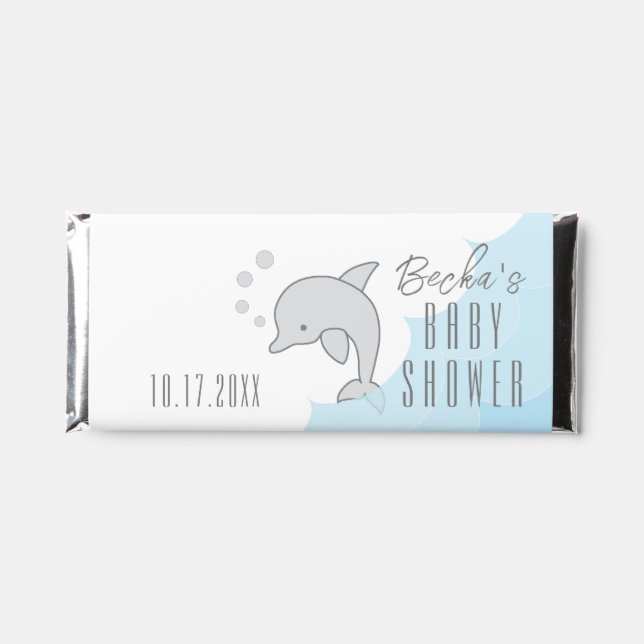 Baby Shower Blue Dolphins in a Bubble Hershey Bar Favors (Front)