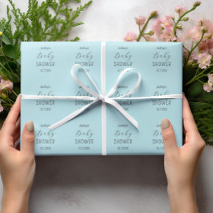 Baby Shower Blue Elegant Calligraphy Wrapping Paper